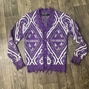 VALABASAS Purple Bandana Knit‎ Cardigan Sweater Size S